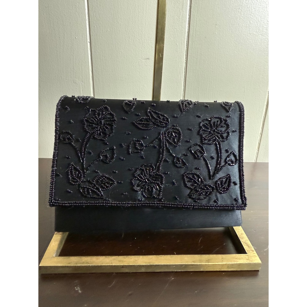 La Regale Clutch Purse Women's Black Beaded Evening Bag Formal Party